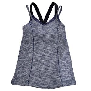 Lululemon Run For Gold Activewear Tank Top Heathered Navy/Camo Built in Bra Sz 4